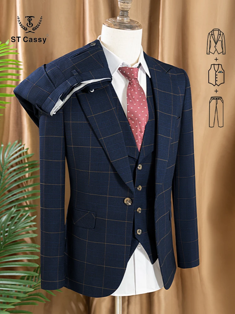 Mens Formal - High Quality 3 Piece Checkered Suit
