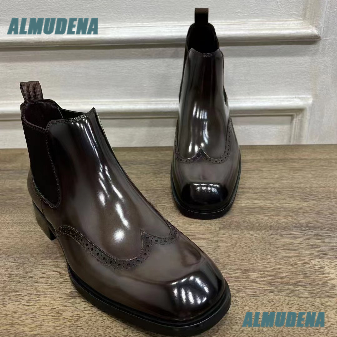 Men Brown Glossy Brogue Chelse - Men'S Formal Style recension och pris