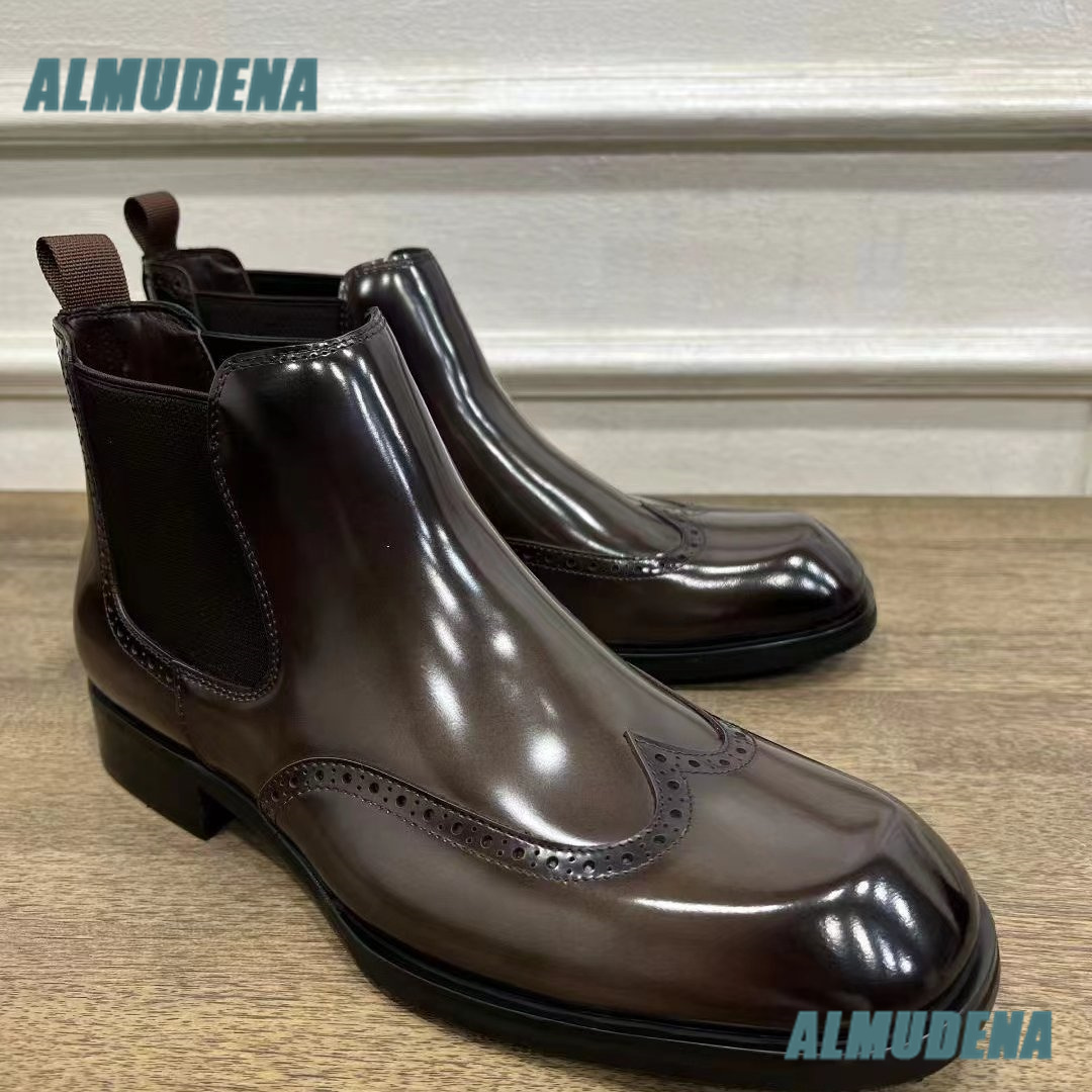 Men Brown Glossy Brogue Chelse - Men'S Formal Style recension och pris