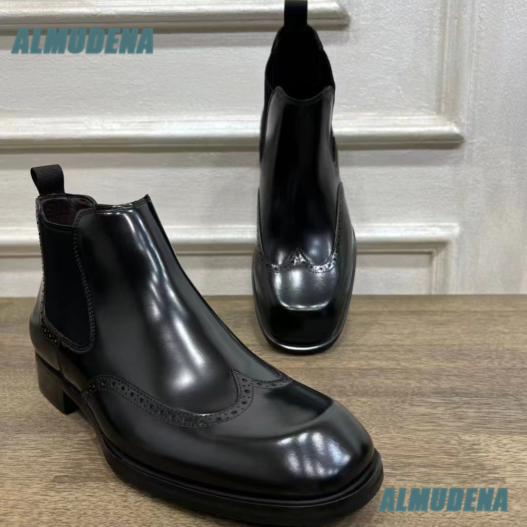 Men Brown Glossy Brogue Chelse - Men'S Formal Style recension och pris