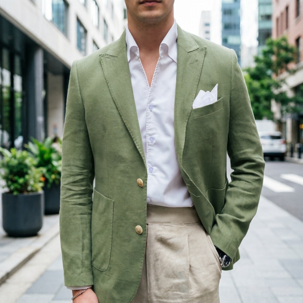 Linen Sage Green Men Suits 2 P - Men'S Semi Formal Office Wear recension och pris